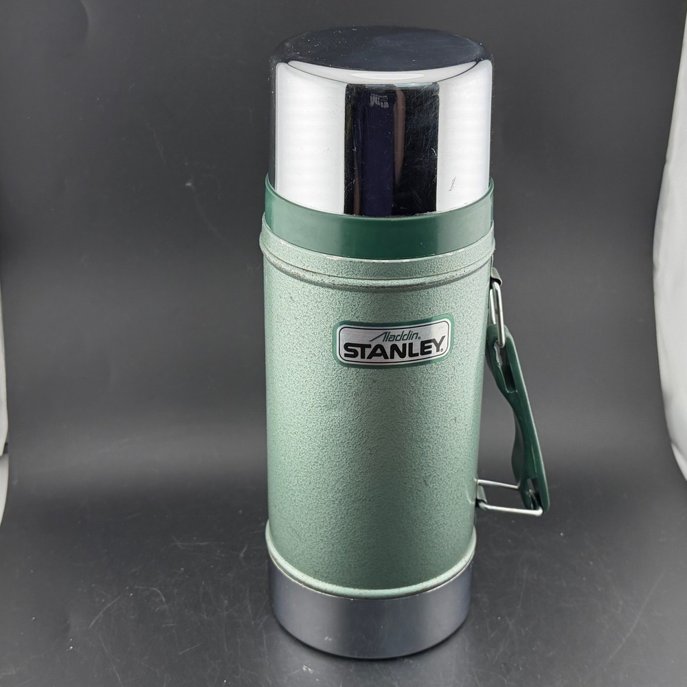 Vintage Aladdin Stanley Thermos: 24oz Wide Mouth, Green, Vacuum Bottle A-1350B